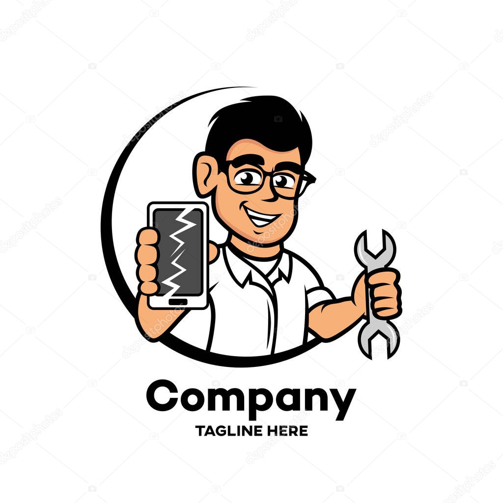 Man and phone repair logo