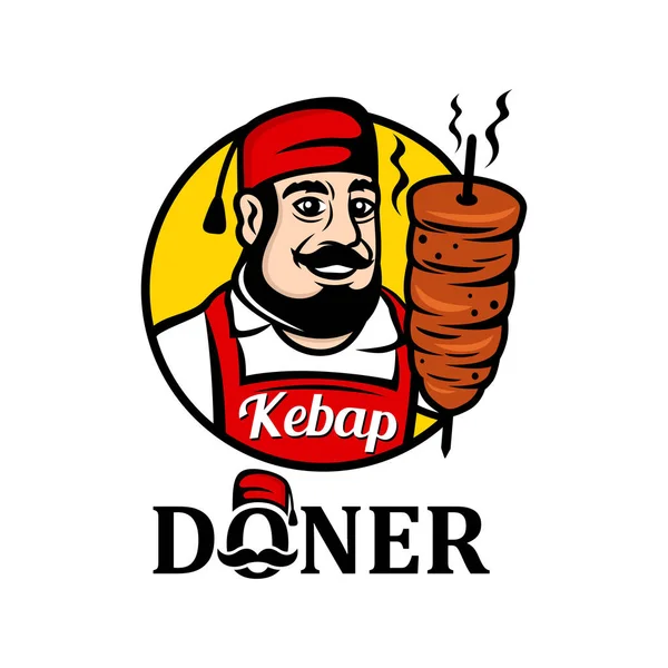 Venditore Mascotte Cibo Turco Kebab Doner — Vettoriale Stock