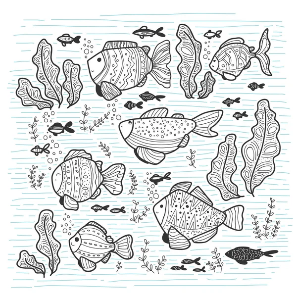 Fondo sin costuras con peces fantásticos — Vector de stock