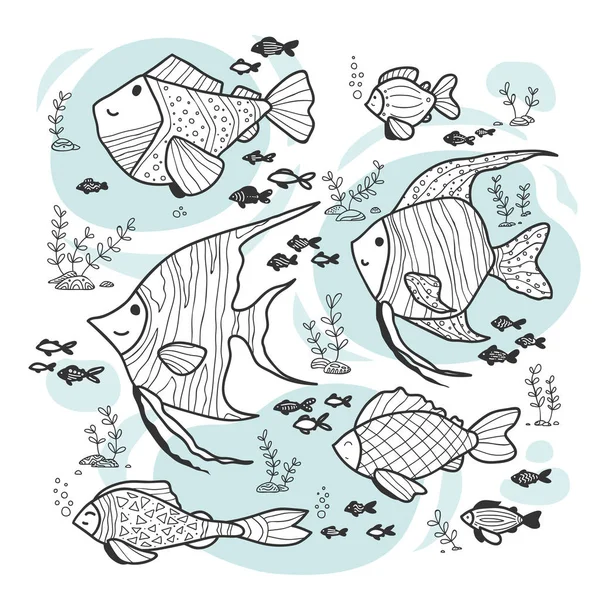 Fundo sem costura com peixes fantásticos — Vetor de Stock