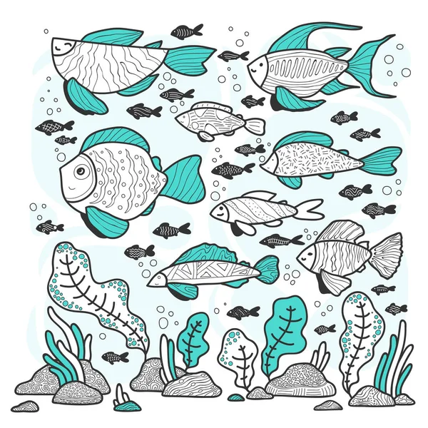 Fundo sem costura com peixes fantásticos — Vetor de Stock