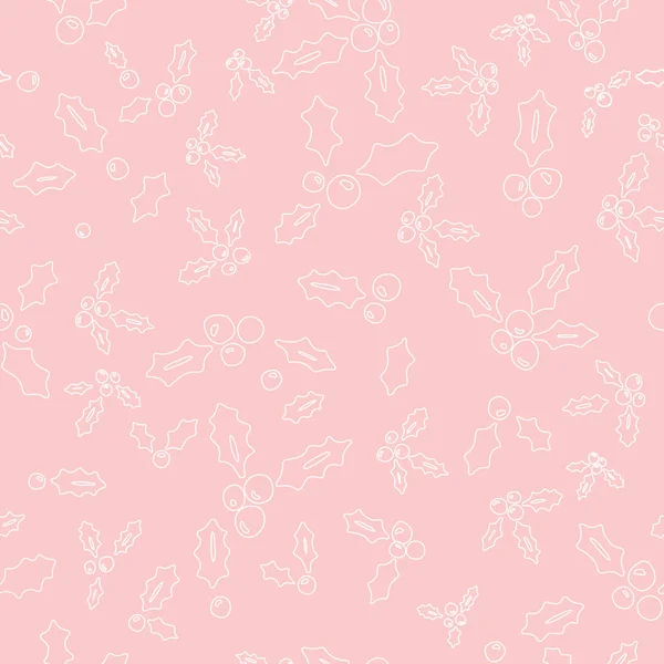 Διάνυσμα χωρίς ραφή χέρι επέστησε ροζ Holly φύλλα γραμμή μοτίβο τέχνης — Διανυσματικό Αρχείο