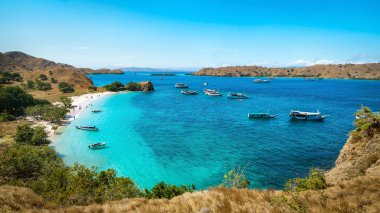 Panoramik Pink Beach, Komodo Ulus Parkı, Flores Island, Indonedia.
