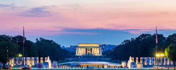 Lincoln Memorial Noite Visto National Mall Washington Eua Fotografia Longa — Fotografia de Stock