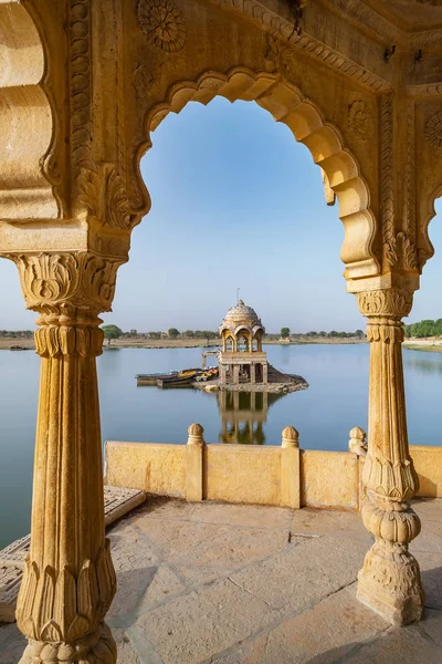 Lago Gadisar Por Mañana Jaisalmer Rajastán India Mundo Arenques Unesco — Foto de Stock