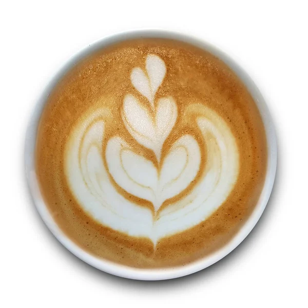Widok Góry Kubek Kawy Latte Art Izolowany Białym Tle — Zdjęcie stockowe