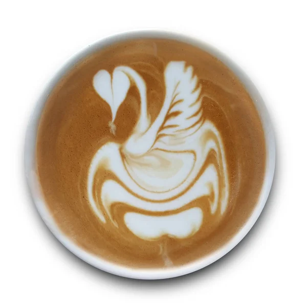 Felülnézet Egy Bögre Latte Art Kávé Elszigetelt Fehér Háttér — Stock Fotó