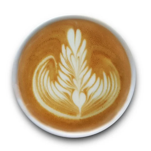 Вид Сверху Кружки Кофе Latte Art Изолированного Белом Фоне — стоковое фото