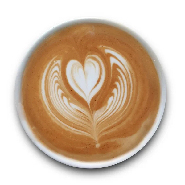 Vista Superior Una Taza Café Latte Arte Aislado Sobre Fondo — Foto de Stock