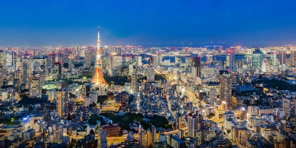 Wieczorem Panoramiczne Drapacze Chmur Widokiem Biurowiec Centrum Tokio Japonia Azja — Zdjęcie stockowe
