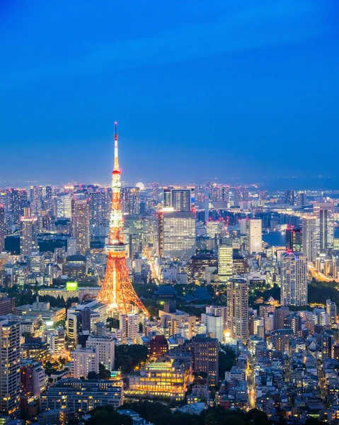 Tokyo 'nun gökdelen manzarası, gökdelenler ofis binası manzarası ve akşam Tokyo şehir merkezi. Japonya, Asya.