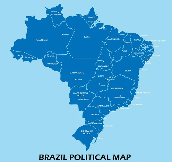 Brazylia Mapa Polityczna Podzielić Przez Stan Kolorowy Zarys Stylu Prostoty — Wektor stockowy