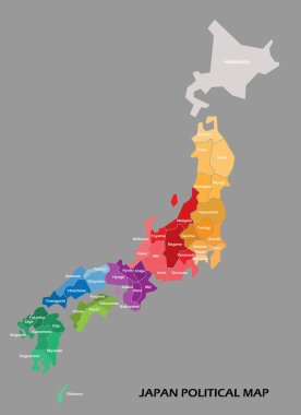 Japonya siyasi haritası devlet renklerine bölünmüş sadelik biçimi.