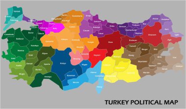 Türkiye siyasi haritası devlet renklerine bölünmüş sadelik biçimi.