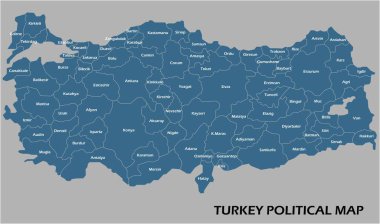 Türkiye siyasi haritası devlet renklerine bölünmüş sadelik biçimi.