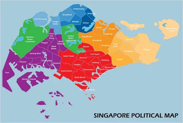 Singapur Politische Landkarte Teilen Nach Staaten Bunte Umrisse Einfachheit Stil — Stockvektor