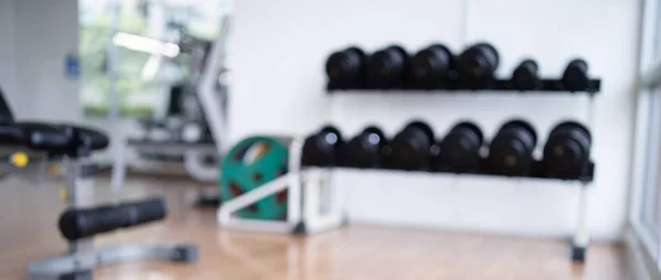 Borroso Fondo Gimnasio Fitness Para Concepto Ejercicio Físico Banner —  Fotos de Stock