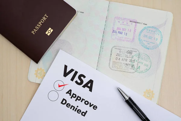 Formulário Pedido Visto Para Viajar Imigração Documento Money Passport Mapa — Fotografia de Stock
