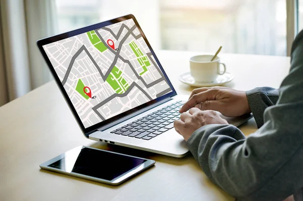 Gps Kaart Naar Route Netwerkverbinding Bestemming Locatie Stratenkaart Met Gps — Stockfoto