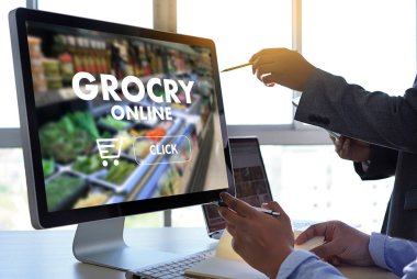 Online Sağlık Gıda Alışveriş kavramı süpermarket online telefon bakkal alışveriş