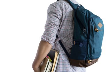 Sırt çantası ile mutlu öğrenci scholl için git