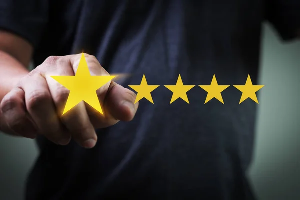 Man Happy Customer Give Five Star Rating Experience Servicio Cliente —  Fotos de Stock