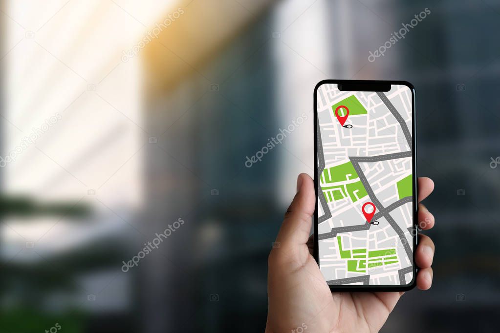 GPS Map to Route Destination network connection Location Street Map with GPS Icons Navigation
