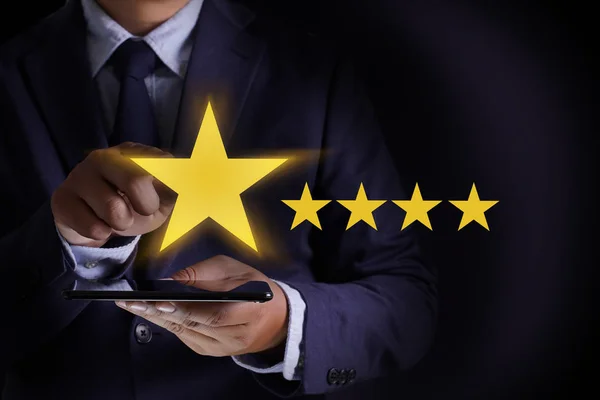 Man Happy Customer give  Five Star Rating Experience Customer service and care Concept