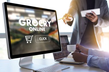 Online Sağlık Gıda Alışveriş kavramı süpermarket online telefon bakkal alışveriş