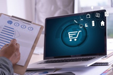 İş adamları Teknoloji E-Ticaret İnternet Küresel Pazarlama Planı ve Banka Konseptini Kullanıyor