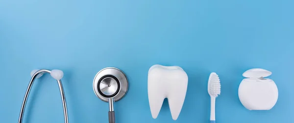 Dental Konceptet Friska Utrustning Verktyg Tandvård Professionella Banner — Stockfoto