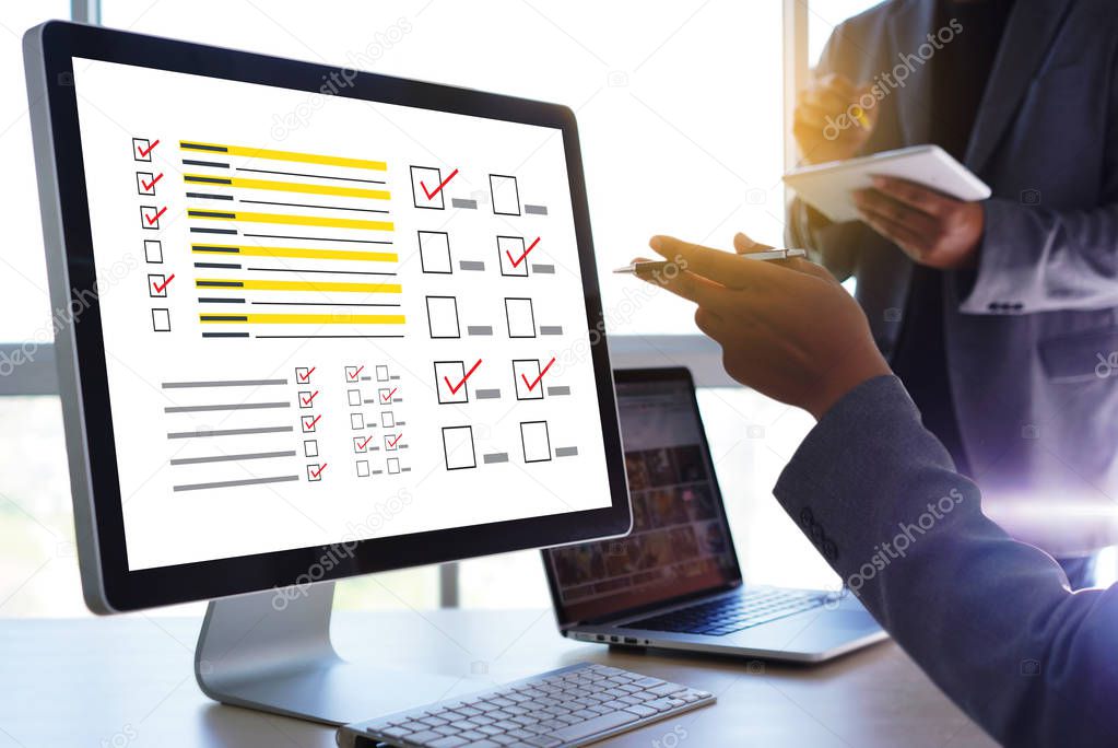 businessman SURVEY and Results Analysis Discovery Concept