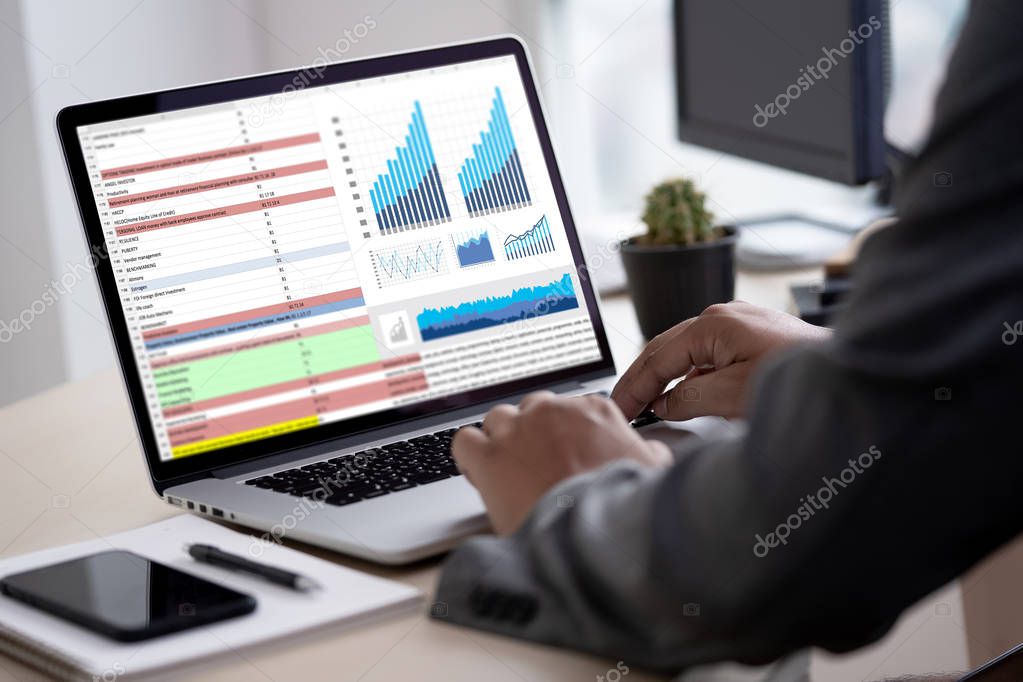 man business analytics and financial Business finances and accounting concept.