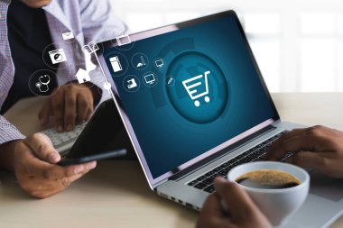 İş adamları Teknoloji E-Ticaret İnternet Küresel Pazarlama Planı ve Banka Konseptini Kullanıyor