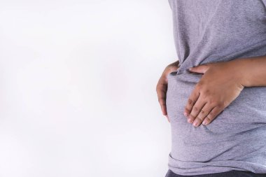 Tombul şişman karnına dokunmak adam