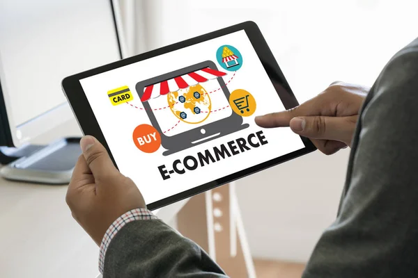 Gente Affari Utilizzare Tecnologia Commerce Internet Marketing Acquisto Piano Globale — Foto Stock