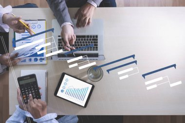 Gantt grafiğini güncelleyen İş Adamları Projemizi Analiz Ediyor