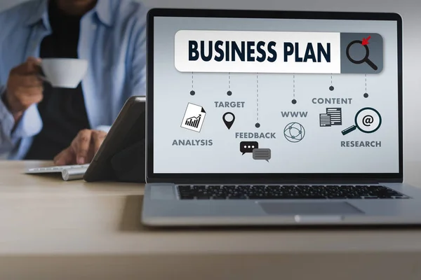 Business Plan Planification Marketing Homme Affaires Bureau Moderne Numérique — Photo