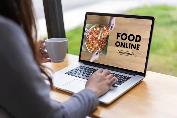 Close up woman ordering food online  by internet  Concept order food