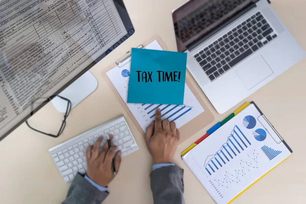Tiempo Para Los Impuestos Planificación Dinero Contabilidad Financiera Fiscalidad Empresario — Foto de Stock