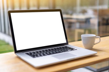 boş ekran bilgisayar ile modern dizüstü kullanarak alay