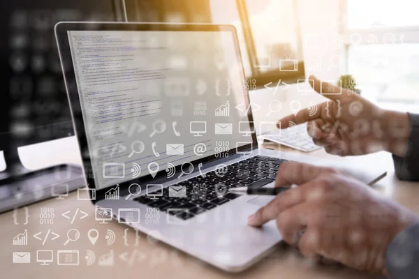 man work Coding software developer programmer is coding on a desktop computer