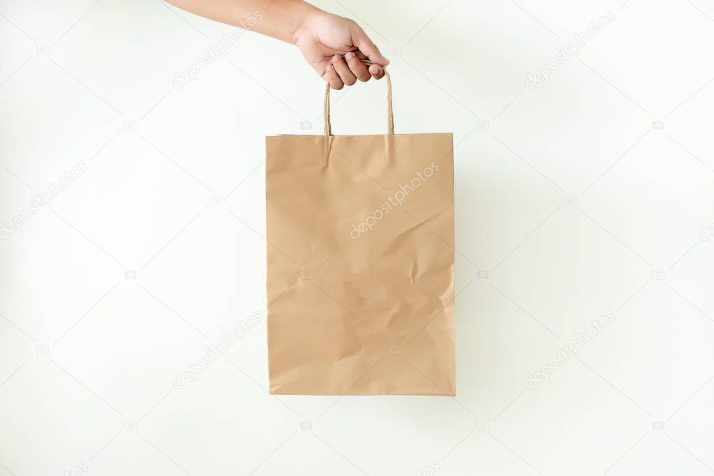 Consumer pack product Man shows bag mock up show