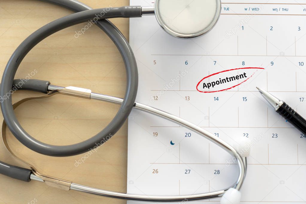 Medical appointment book in the calendar  stethoscope and calendar schedule to check up