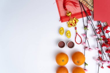 Çin yeni yılı festival süsleri sağlıklı ve servet turuncu