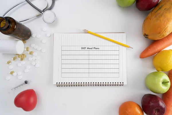 Plano Dieta Frutas Legumes Frescos Conceito Vida — Fotografia de Stock