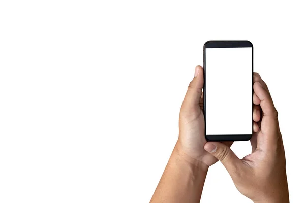 Makieta Ręce Trzymając Telefon Komórkowy Pusty Ekran — Zdjęcie stockowe