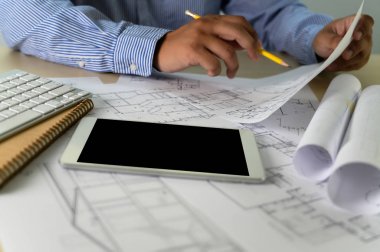 Mimarlar dizüstü bilgisayar iç Mimar işyeri Construc çalışma