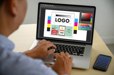 Yaratıcı Tasarımcı Grafik iş başında. , Illustrator Grafik designe