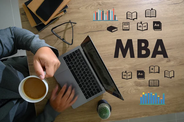 MBA man hands on modern laptop Master of Business Administration